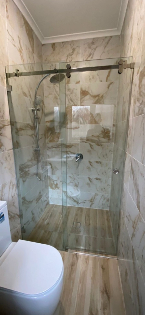 Sliding glass shower door, completed install