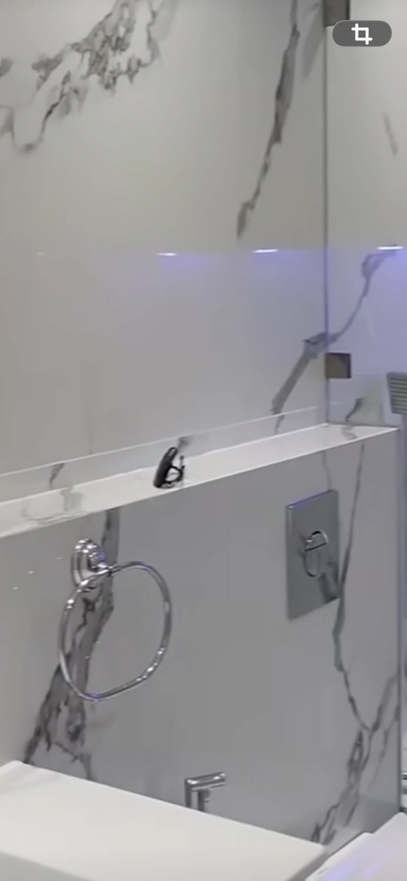 Marble-look tiled shower wall and niche, Nowra bathroom